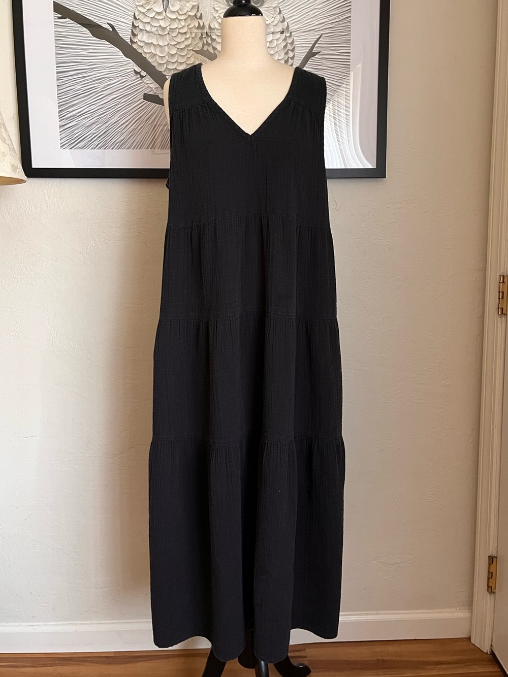 Quince 100% Organic Cotton Gauze Tiered Maxi Dress